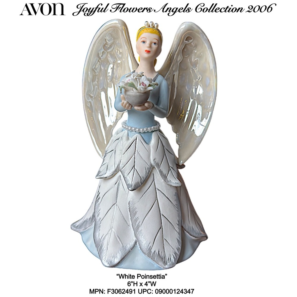 NEW IN BOX “Poinsettia Blanes” Fine Porcelain Angel Figurine by Avon F3062491